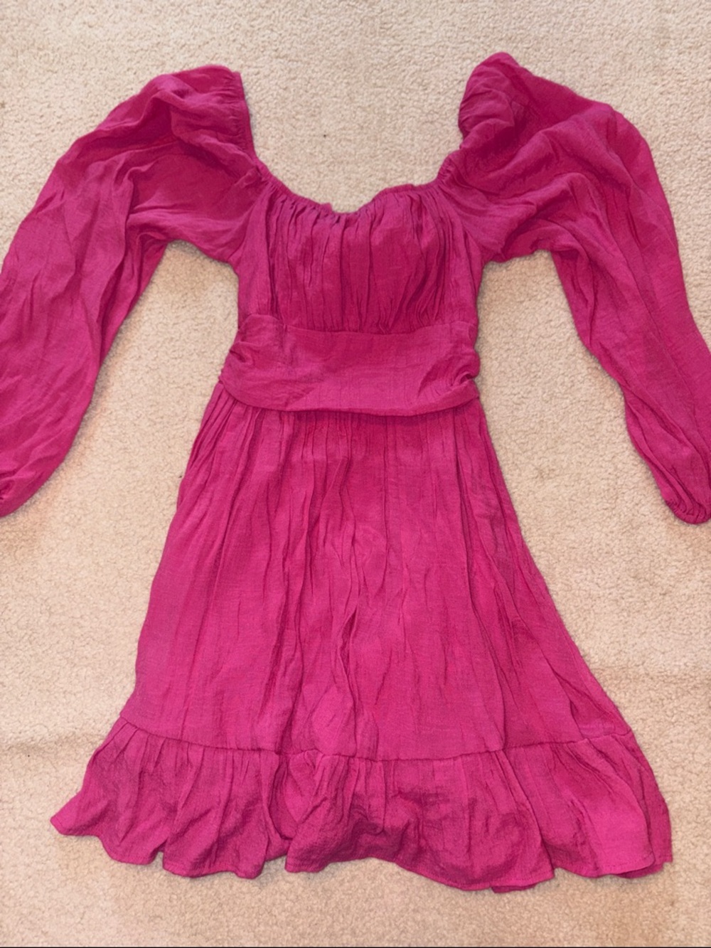 Fuchsia Puff Sleeve Mini Dress